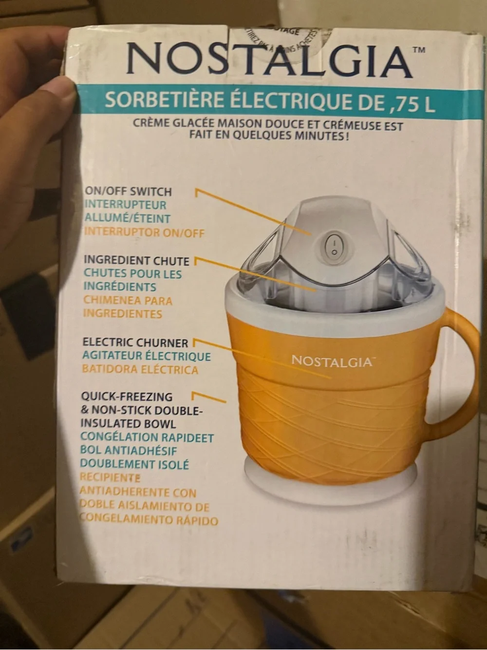 Nostalgia Yellow Electric Ice Cream Maker with White Lid